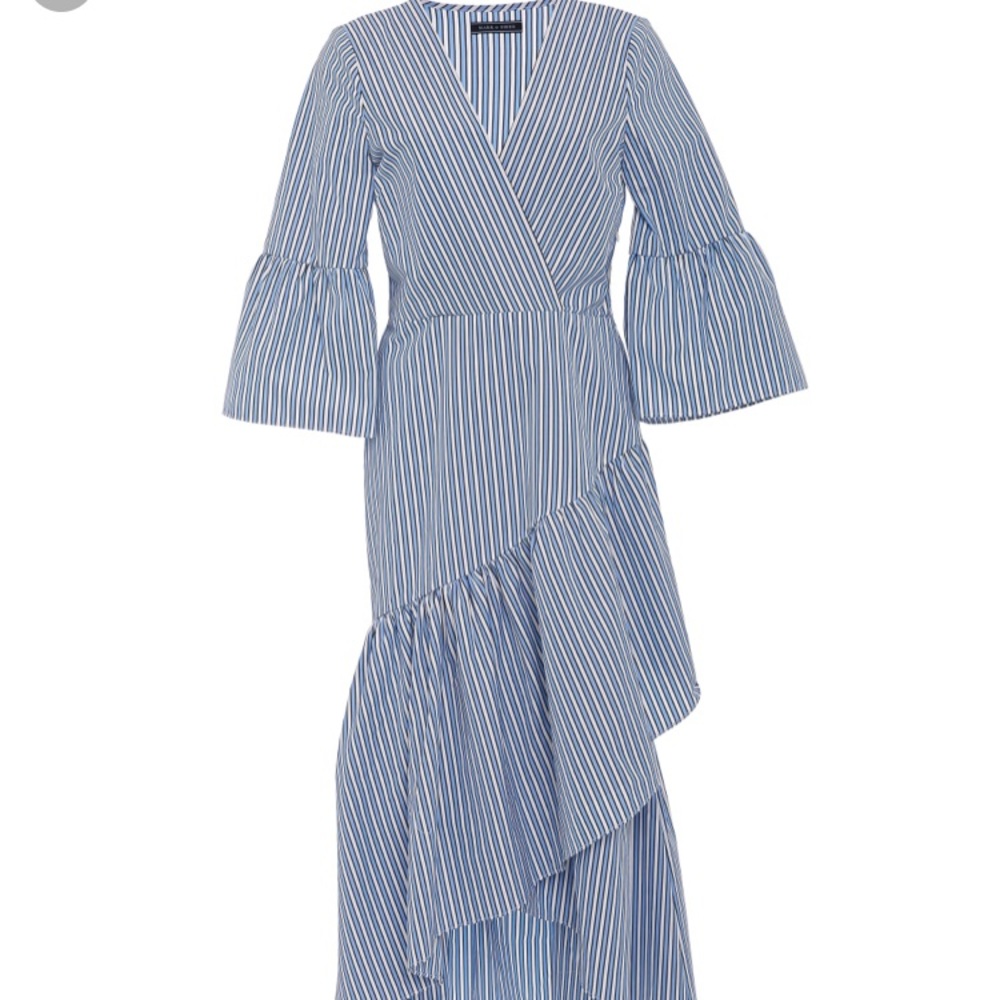 MDS Stripes Wrap Ruffle Dress
